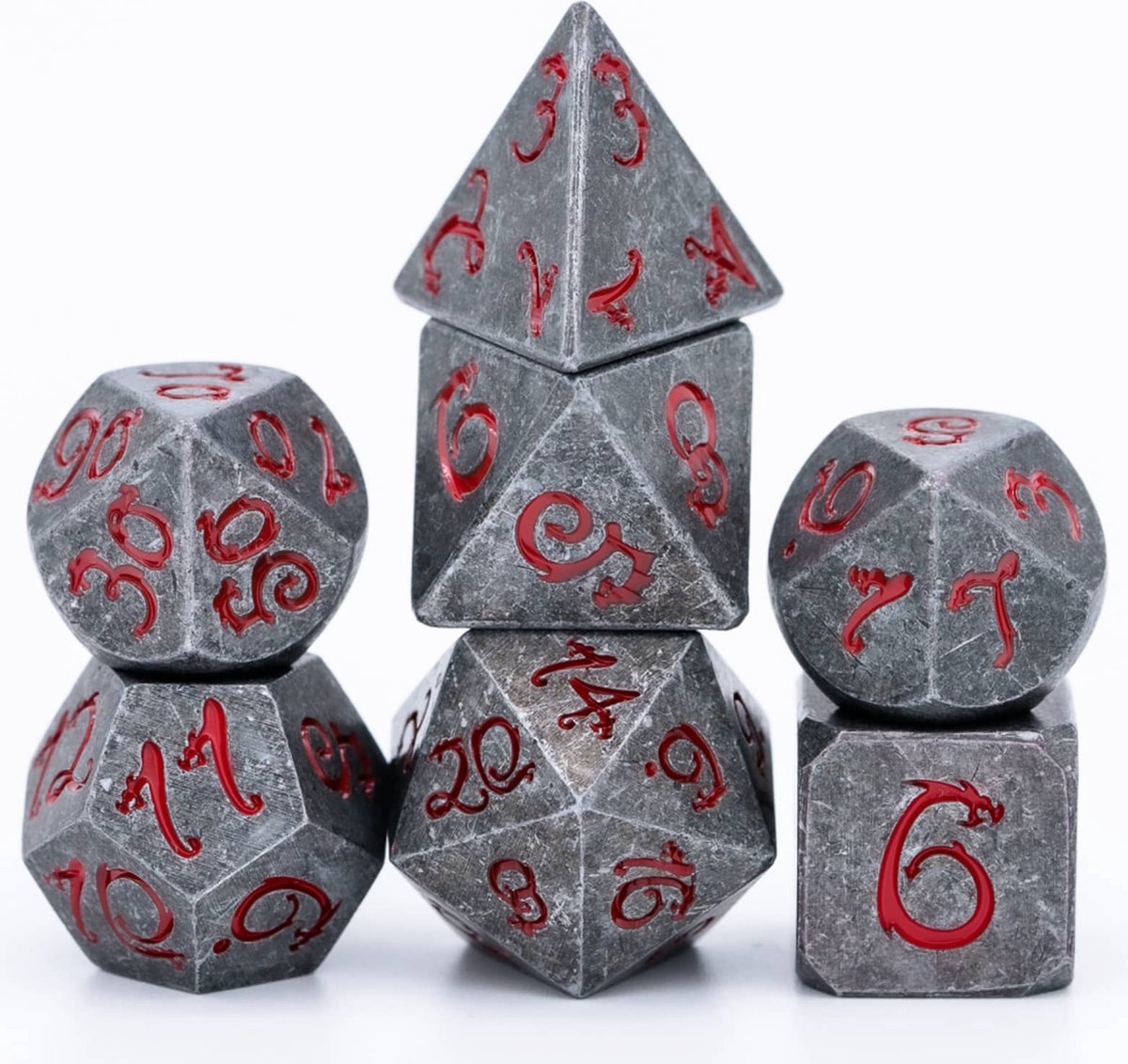 Metal dice set rood