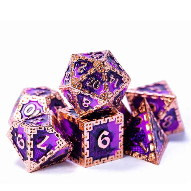 Metal dice set koper paars