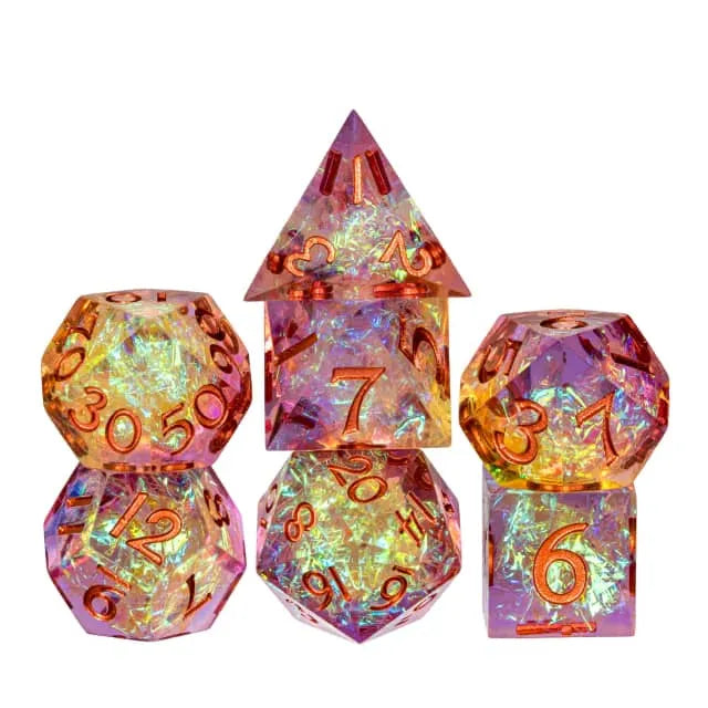 Handmade sharp edge purple orange DND Dice