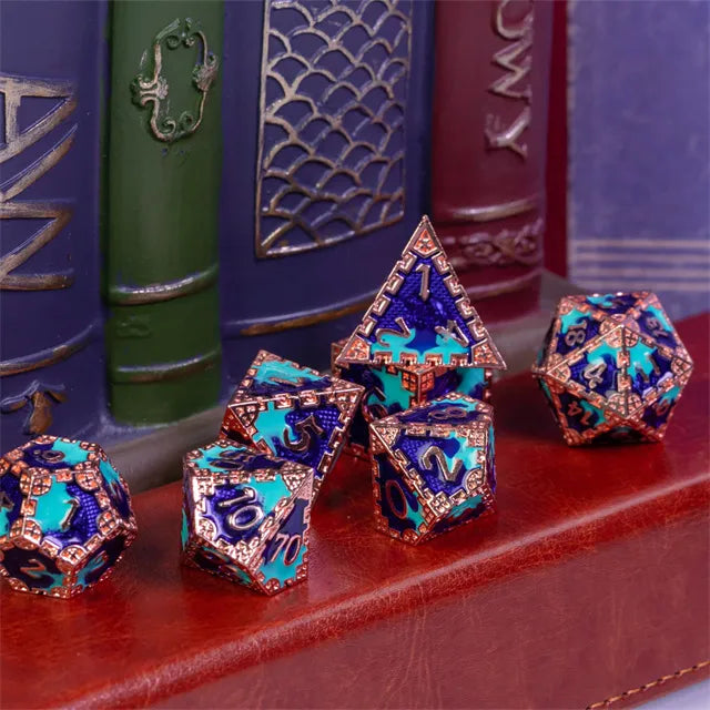 Metal dice set koper blauw