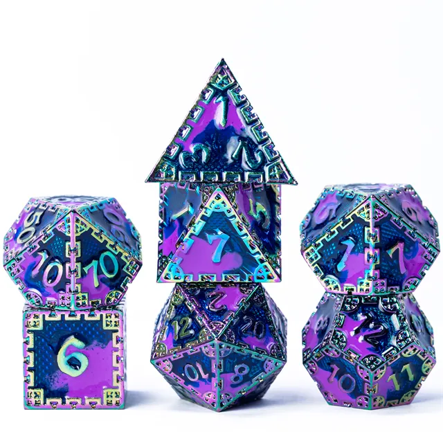 Metal dice set paars blauw