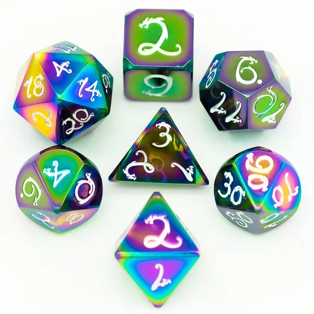 Rainbow Metal dice set