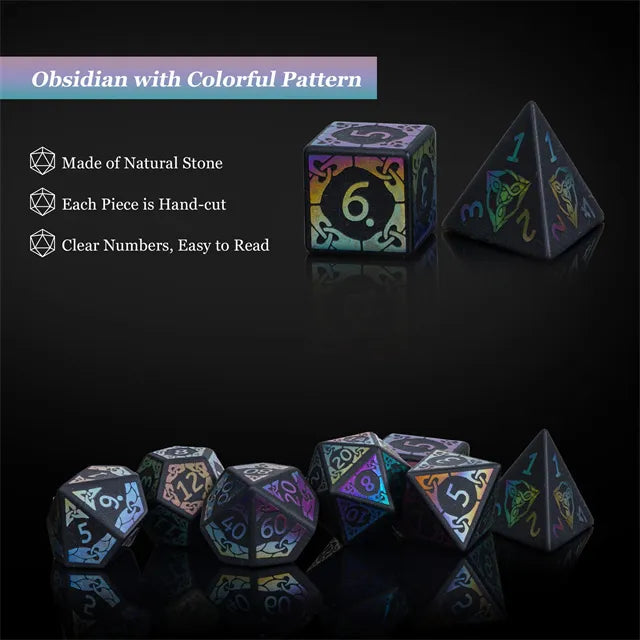 Colorful Obsidian gemstone dice