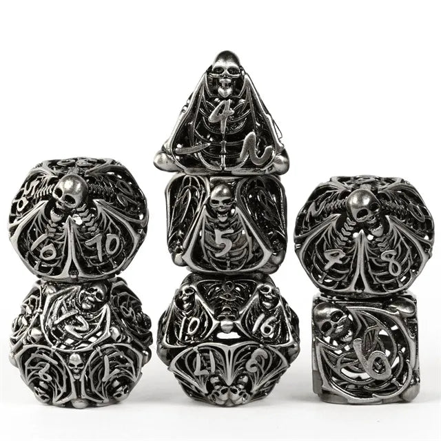 Hollow human bone metal dice set