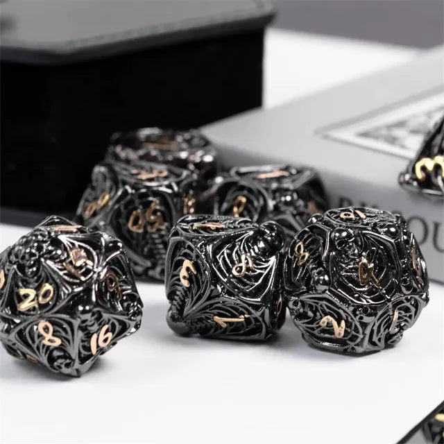 Hollow human bone metal dice set