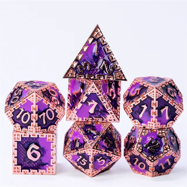 Metal dice set koper paars