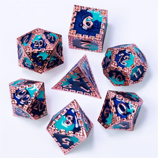 Metal dice set koper blauw