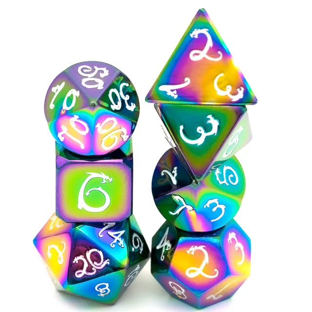 Rainbow Metal dice set