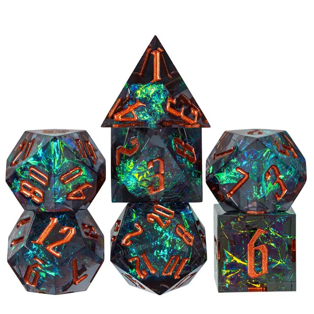 Handmade sharp edge green blue DND Dice