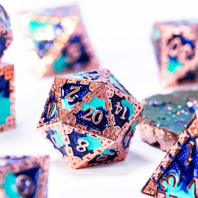 Metal dice set koper blauw