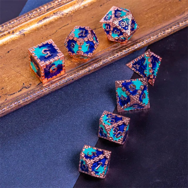 Metal dice set koper blauw