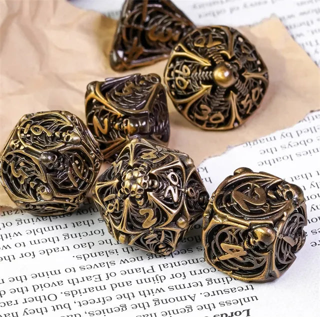 Hollow human bone metal dice set