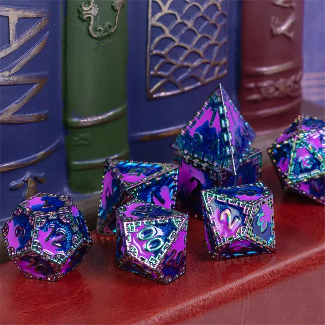 Metal dice set paars blauw