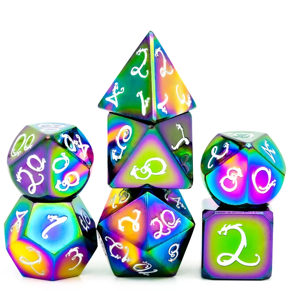 Rainbow Metal dice set