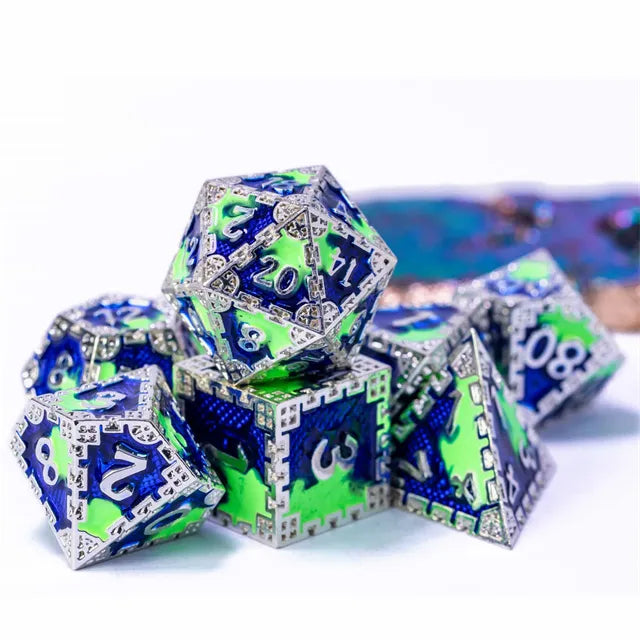 Metal dice set Green blue