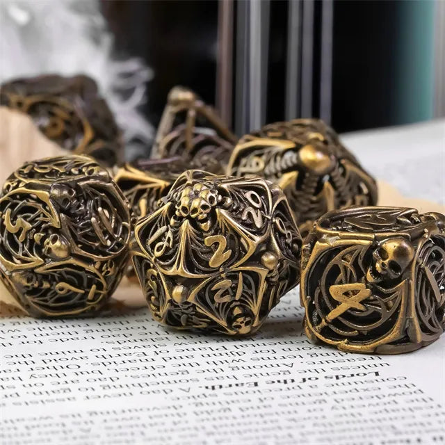 Hollow human bone metal dice set