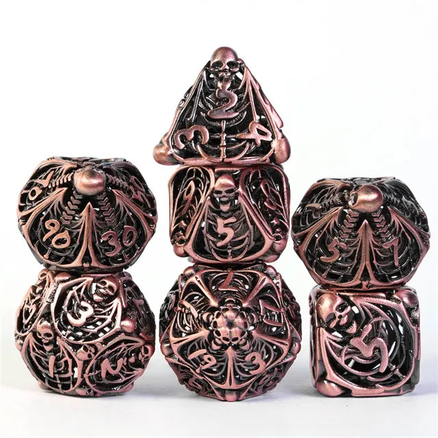 Hollow human bone metal dice set