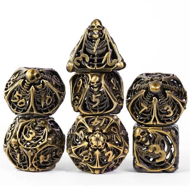 Hollow human bone metal dice set